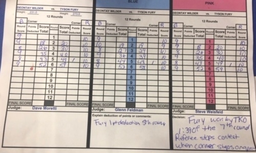 В сети появилось фото официальных судейских записок второго боя Уайлдер — Фьюри