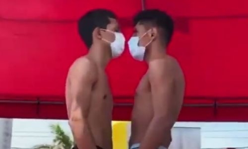 Боксеры устроили дуэль взглядов в масках перед вечером бокса во время пандемии. Видео