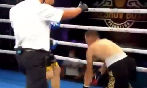 Бой между казахстанскими боксерами завершился жестким нокаутом в первом раунде. Видео