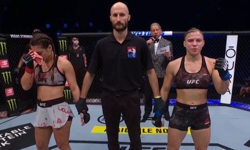 Кровавый бой девушек-бойцов UFC остановлен в андекарде Хабиб — Гэтжи