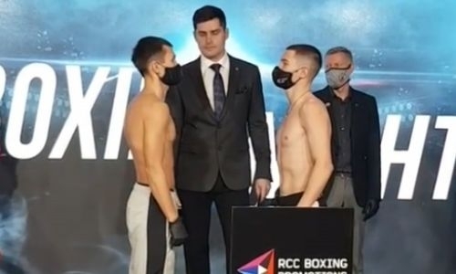 «В весе». «Ракета» из Казахстана показал видео дуэли взглядов с соперником перед боем