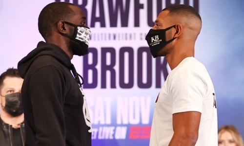 «Я могу так стоять хоть целый день». Экс-соперник Головкина Брук провел дуэль взглядов с Кроуфордом. Видео