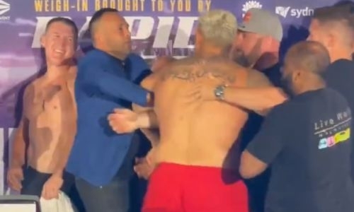 Бывший претендент на титул чемпиона UFC устроил драку во время взвешивания перед боксерским поединком. Видео