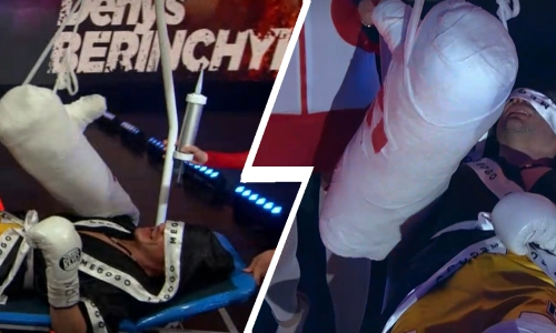 Боксера вынесли в ринг загипсованным на носилках. Он встал и быстро нокаутировал соперника. Видео