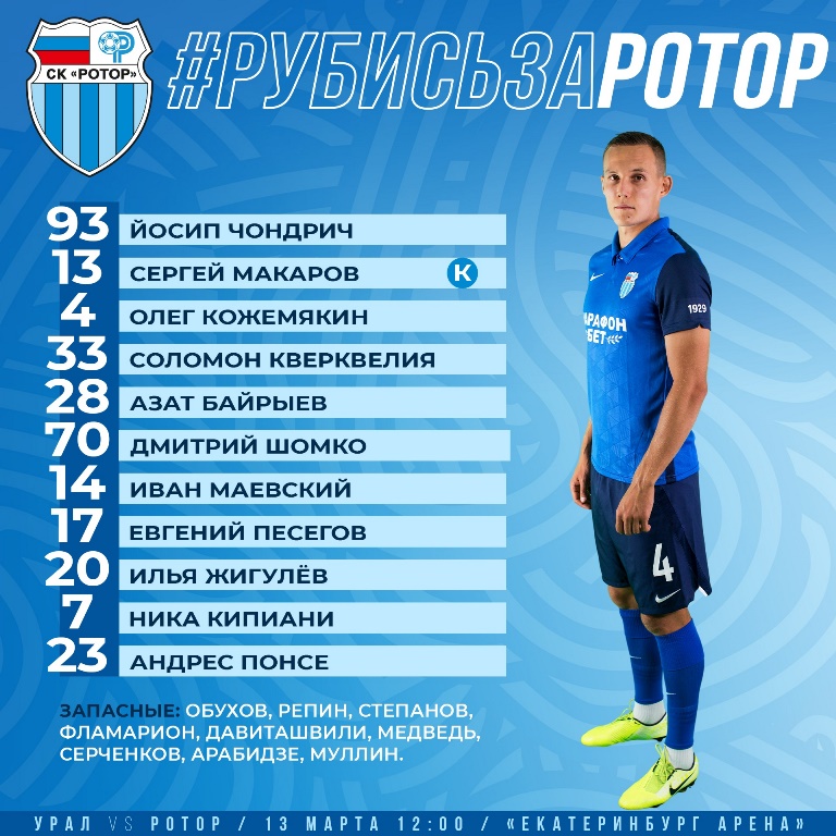 Шомко попал в стартовый состав «Ротора» на матч с «Уралом» в РПЛ