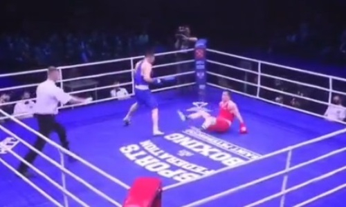 Видео «базуки» Бекзада Нурдаулетова, после которой россиянин свалился на настил ринга