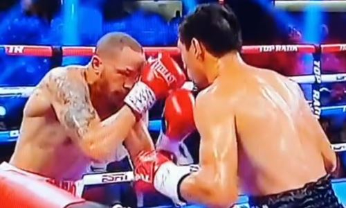Видео нокдауна Жанибека Алимханулы в бою против Роба Бранта