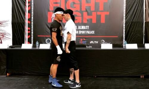 Непобежденный казахстанский нокаутер «пободался» с опытным британцем в битве взглядов на турнире в Алматы. Видео