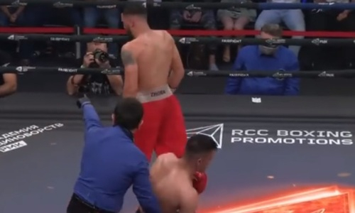 Узбекский боксер нокаутирован армянским слаггером. Видео