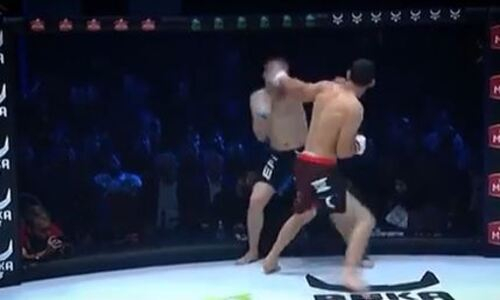Видео быстрого нокаута казахстанского бойца на турнире памяти отца Хабиба