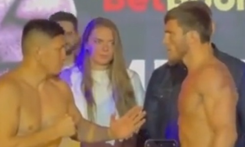 Куат Хамитов и Мариф Пираев провели дуэль взглядов перед боем. Видео