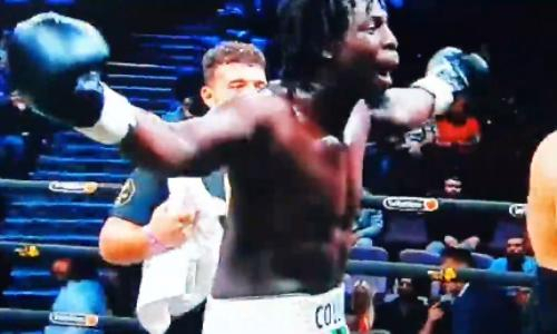 Африканский боксер остался недоволен остановкой боя с россиянином и устроил шоу в ринге. Видео