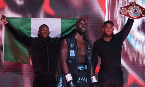 Чемпион мира защитил титул при поддержке Джошуа и Адесаньи. Видео