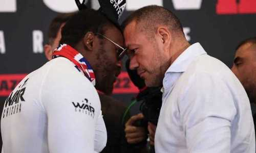 Охрана разнимала потасовку известных боксеров-супертяжеловесов на битве взглядов. Видео