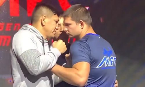 Куат Хамитов провел «жаркую» дуэль взглядов с российским нокаутером. Видео