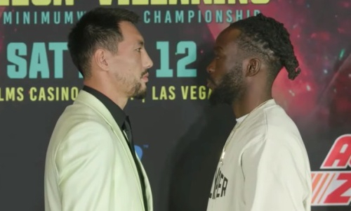 Алимханулы и Бентли провели первую дуэль взглядов перед боем за титул чемпиона мира. Видео