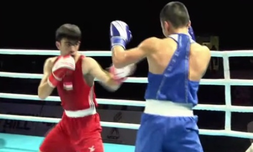 Видео полного боя с нокдауном чемпиона Казахстана на ЧА-2023 до 22 лет по боксу