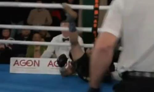 Боксера брутально выкинули за канаты в бою за титул в весе Головкина и Алимханулы. Видео