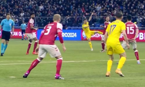 Видео голов матча Казахстан — Дания отбора Евро-2024