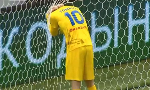 Появилось видео чудовищного промаха Марина Томасова по воротам «Кайрата»