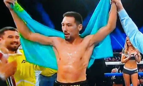 Видео боя Жанибека Алимханулы с двумя нокдаунами и нокаутом за титул чемпиона мира WBO