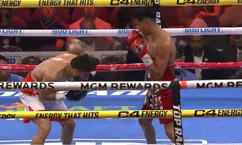 Сын именитого экс-чемпиона мира выиграл брутальным нокаутом в андеркарде Хэйни — Ломаченко. Видео