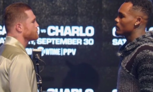 Сауль «Канело» Альварес и Джермелл Чарло провели первую дуэль взглядов. Видео
