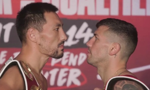 Алимханулы и Гуальтьери выдали огненную дуэль взглядов перед боем. Видео