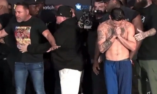 Взвешивание боя Девин Хэйни — Райан Гарсия обернулось скандалом и потасовкой. Видео