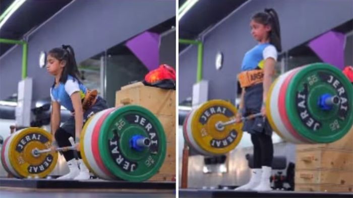 Девятилетняя девочка подняла штангу весом 75 кг. Фото