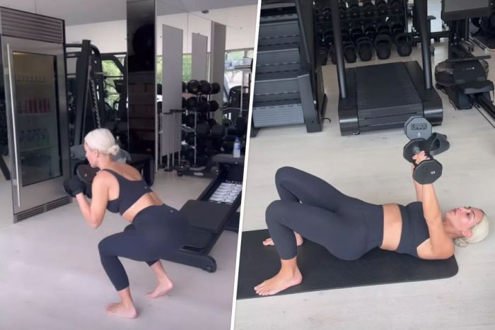 Ким Кардашьян показала свою тренировку с гантелями. Фото