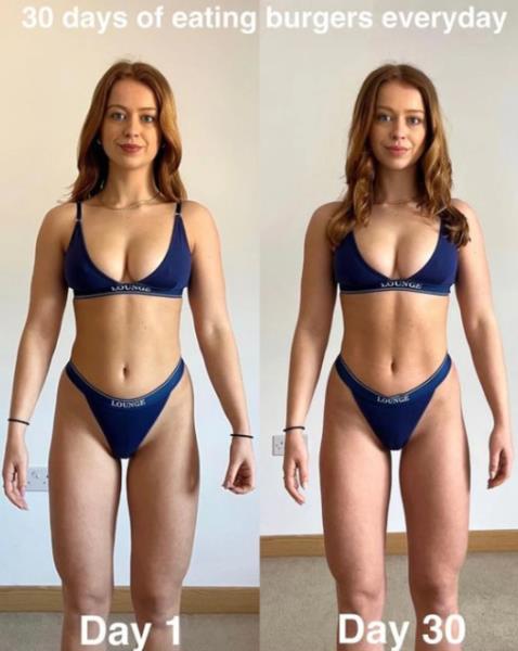Фитнес-блогерша ела бургеры каждый день в течение месяца — результат вас удивит