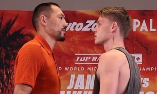 Жанибек Алимханулы провел первую дуэль взглядов перед боем за два титула чемпиона мира. Видео