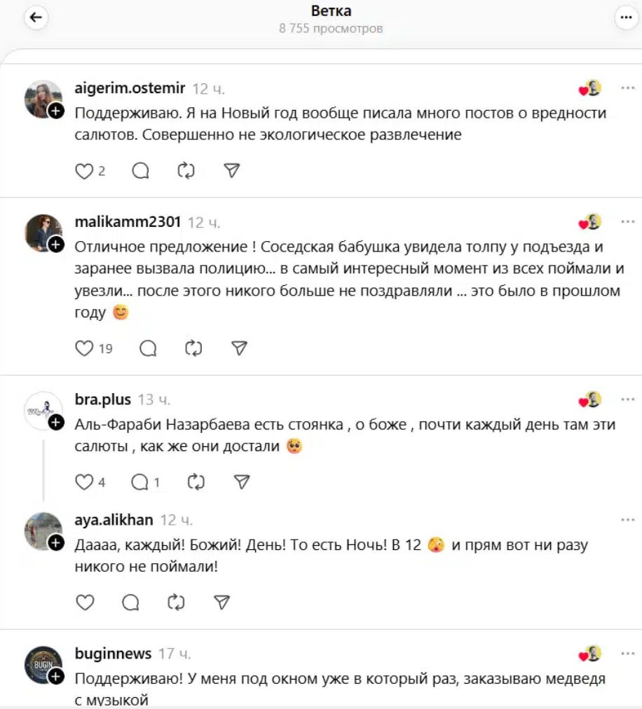 Салюты в 00:00 — казахстанцы просят запретить ночные поздравления