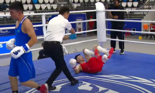 Казахстанский боксёр улетел в чистый нокдаун и получил победу. Видео