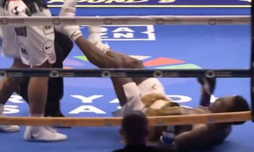 Непобеждённый боксёр с 21-й победой нокаутирован в бою за титул WBO в весе Алимханулы. Видео