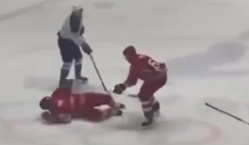 Александра Лукашенко снесли во время хоккейного матча. Видео