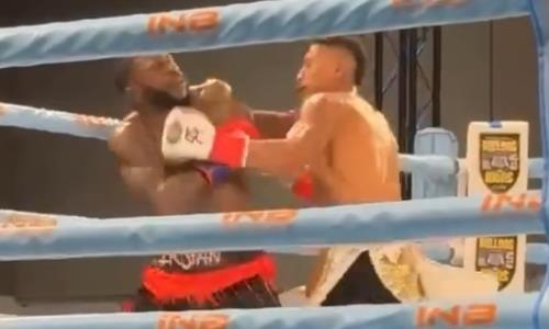 Тяжёлом нокаутом закончился бой «Гладиатора» за титул в весе Алимханулы. Видео