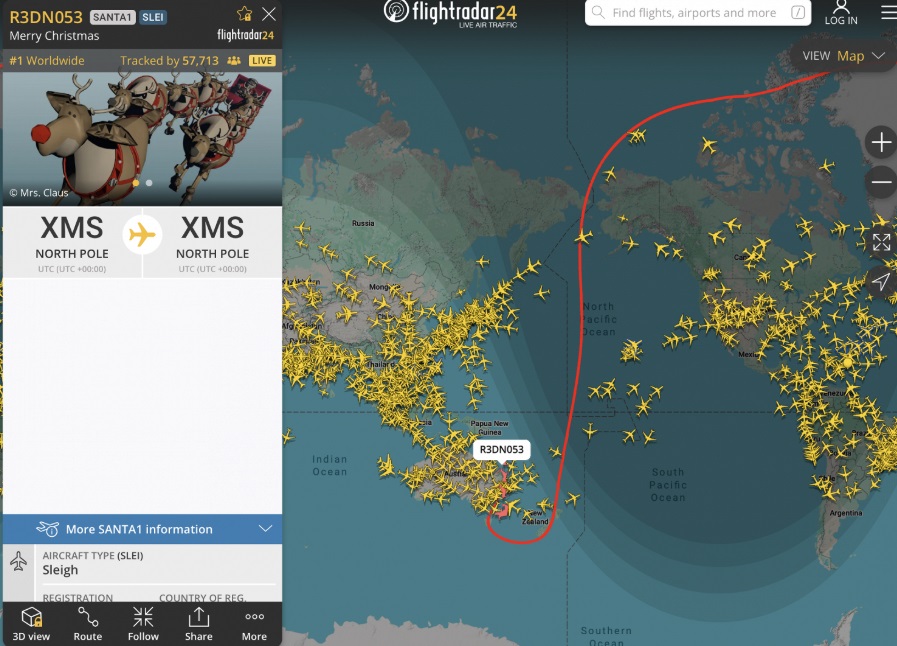 На Flightradar24 теперь можно отслеживать сани Санта-Клауса в реальном времени