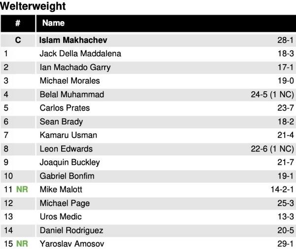 UFC объявил об изменениях в рейтинге дивизиона Шавката Рахмонова