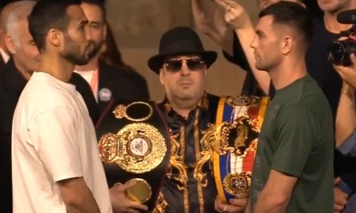 Гиясов и Каттералл провели дуэль взглядов перед боем за титул WBA. Видео